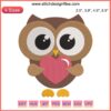 Adorable owl with a heart embroidery design, perfect for Valentine's Day digital stitching projects.