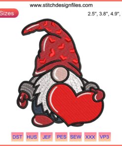 Digital Valentine Gnome with Heart Embroidery Design | Cute Stitching for Valentine's Day | DIY Embroidery Art