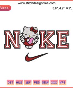 Hello Kitty Cupid Nike Embroidery Design: Adorable Valentine-themed digital stitching, perfect for fans and creative projects.