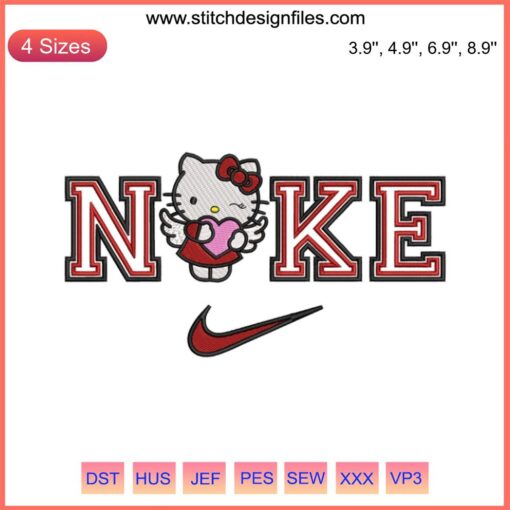Hello Kitty Cupid Nike Embroidery Design: Adorable Valentine-themed digital stitching, perfect for fans and creative projects.
