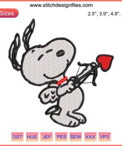 Snoopy Cupid Valentine Embroidery Design: Peanuts Snoopy digital stitching, cute love-themed pattern, perfect for Valentine's crafting.