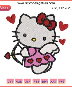 Adorable Hello Kitty Cupid Valentine Embroidery Design | Digital Stitching Pattern | Cute Hello Kitty Embroidery