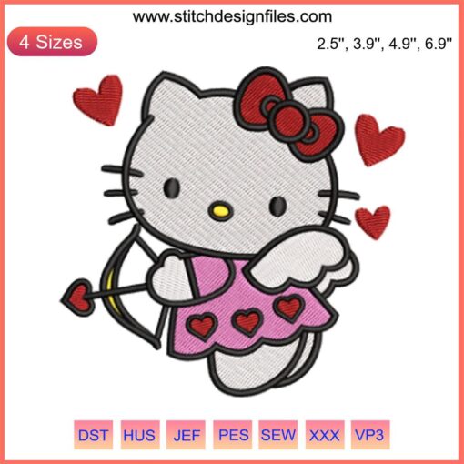 Adorable Hello Kitty Cupid Valentine Embroidery Design | Digital Stitching Pattern | Cute Hello Kitty Embroidery