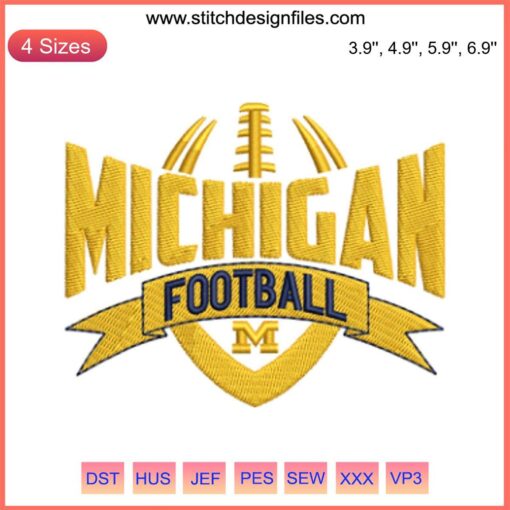 "Michigan Football Embroidery Design featuring detailed American Football stitching, perfect for sports-themed crafts."