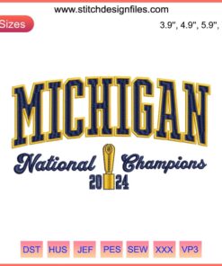 Michigan Wolverines 2024 National Champions Embroidery Design, Michigan Football Digital Stitching, Wolverines Victory Motif
