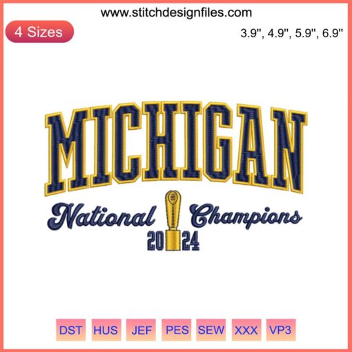 Michigan Wolverines 2024 National Champions Embroidery Design, Michigan Football Digital Stitching, Wolverines Victory Motif