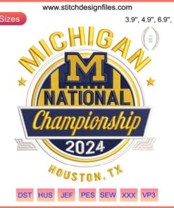 2024 Michigan Wolverines National Championship Embroidery Design, Football Digital Stitching, College Sports Logo