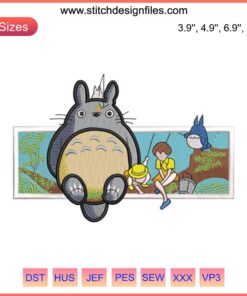 Totoro Fishing Embroidery Design: My Neighbor Totoro Anime, Digital Stitching, Friends, Whimsical, Cute Embroidery Pattern