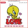 Cute Tweety Bird Valentine Embroidery Design with Hearts | Digital Stitching for Valentine's Day | Adorable Cartoon Love Motif