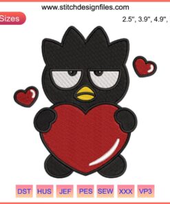 Badtz Maru with Heart Embroidery Design | Valentine Sanrio Stitching: Adorable penguin with heart, perfect for festive crafts.