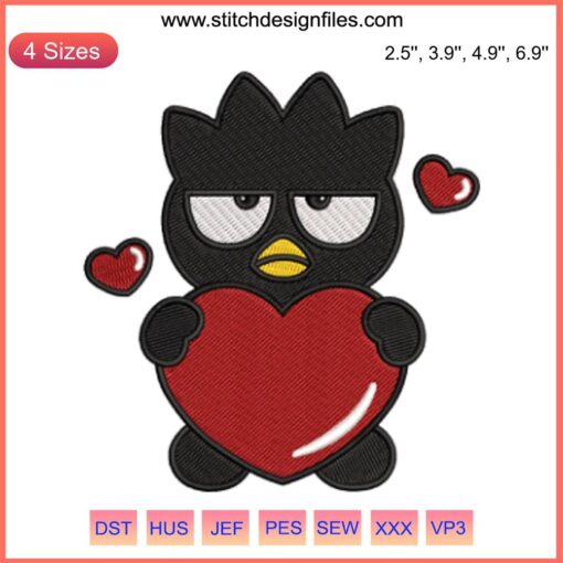Badtz Maru with Heart Embroidery Design | Valentine Sanrio Stitching: Adorable penguin with heart, perfect for festive crafts.
