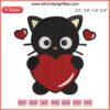 Chococat Valentine Sanrio Heart Embroidery Design - Cute digital stitching featuring Chococat holding a heart, perfect for Valentine's Day.