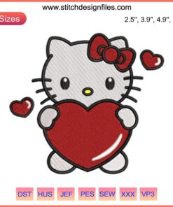 Hello Kitty with Heart Embroidery Design | Cute Valentine Sanrio Digital Stitching for Crafts