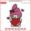My Melody with Heart Embroidery Design, Sanrio Valentine Stitching, Cute Digital Pattern, Heart Motif, My Melody Embroidery