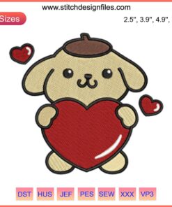 Pompompurin Valentine Embroidery Pattern | Sanrio Heart Stitching Design | Cute Digital Art for Embroidery Projects