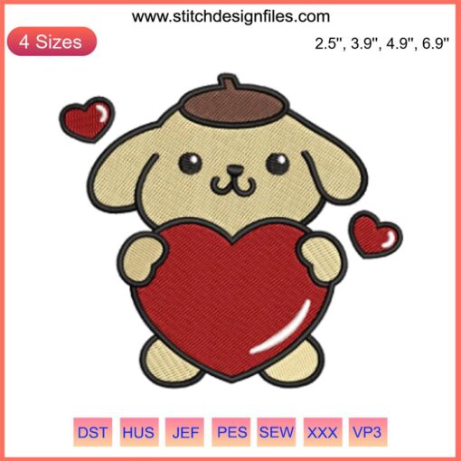 Pompompurin Valentine Embroidery Pattern | Sanrio Heart Stitching Design | Cute Digital Art for Embroidery Projects