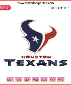 Houston Texans Football Embroidery Design featuring NFL logo, digital stitching pattern in team colors, perfect for sports apparel.
