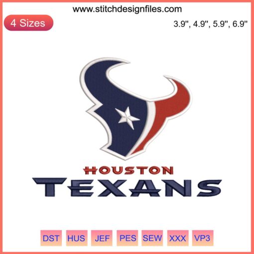Houston Texans Football Embroidery Design featuring NFL logo, digital stitching pattern in team colors, perfect for sports apparel.