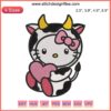 Hello Kitty as a cute cow with a heart, Valentine cartoon embroidery design, digital stitching, adorable character art.