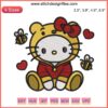 Hello Kitty dressed as Winnie the Pooh in a heart pattern embroidery, perfect for Valentine digital stitching project.