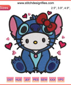 Hello Kitty Valentine Embroidery Design with Hearts, Digital Stitching, Cute Kitty Pattern for DIY Projects