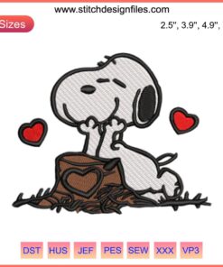 Snoopy Valentine's Day Heart Tree Embroidery Design | Cute Snoopy under heart-shaped tree | Digital Stitching Art