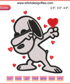 Dabbing Snoopy Valentine Embroidery Design featuring Snoopy in a dabbing pose, perfect for cartoon-themed digital stitching projects.