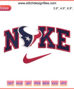 Houston Texans Nike Embroidery Design: NFL Football Logo Digital Stitching with bold team colors and crisp detailing.
