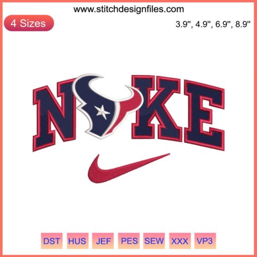 Houston Texans Nike Embroidery Design: NFL Football Logo Digital Stitching with bold team colors and crisp detailing.