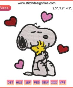 Snoopy Hugging Woodstock Valentine Embroidery Design | Cute Snoopy and Woodstock Digital Stitching Pattern