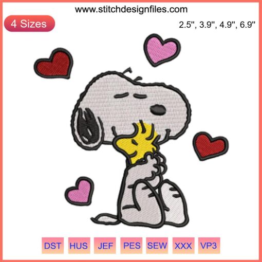 Snoopy Hugging Woodstock Valentine Embroidery Design | Cute Snoopy and Woodstock Digital Stitching Pattern