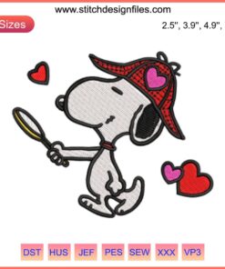 Snoopy with Magnifying Glass Embroidery Design | Playful Valentine Snoopy Stitching Design | Cute Digital Embroidery Art
