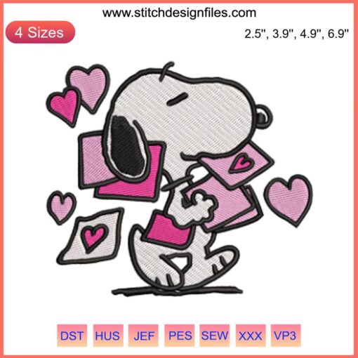 Snoopy Valentine's Letter Embroidery Design | Peanuts Valentine's Day Stitching | Digital Embroidery File