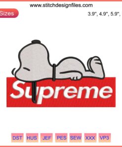 Supreme Snoopy Sleep Embroidery Design featuring Peanuts' Snoopy in a cozy sleeping pose, ideal for digital stitching projects.