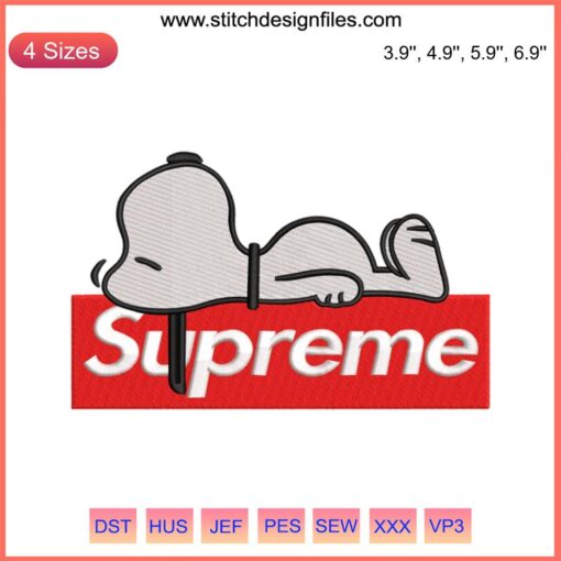 Supreme Snoopy Sleep Embroidery Design featuring Peanuts' Snoopy in a cozy sleeping pose, ideal for digital stitching projects.