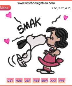 Snoopy Kissing Lucy Embroidery Design, Peanuts Valentine Digital Stitching, Cute Romantic Cartoon, Perfect for DIY Craft Projects.