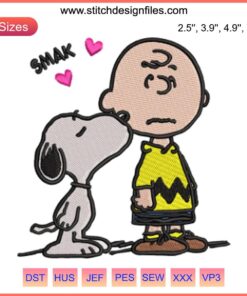 Snoopy and Charlie Brown Valentine Embroidery Design, Peanuts Digital Stitching, Heart Kiss Pattern, Cute Love Illustration
