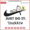 Snoopy Nike Just Do It Tomorrow Embroidery Design featuring Snoopy & Woodstock in digital stitching for unique apparel crafting.