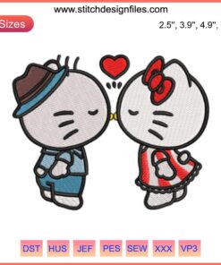 Hello Kitty Kiss Embroidery Design, Valentine's Day Digital Stitching, Cute Kitty Art, Romantic Embroidery Pattern