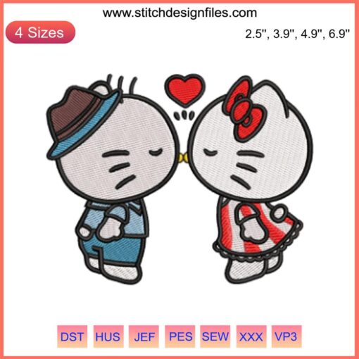 Hello Kitty Kiss Embroidery Design, Valentine's Day Digital Stitching, Cute Kitty Art, Romantic Embroidery Pattern