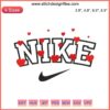 Nike red hearts embroidery design, Valentine logo, digital stitching, romantic theme, unique Nike branding, stylish heart motif.