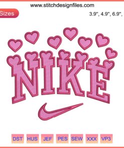 Valentine's Nike Swoosh Hearts Embroidery Design | Digital Stitching | Love-themed Nike Logo