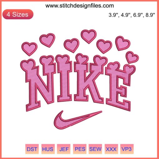 Valentine's Nike Swoosh Hearts Embroidery Design | Digital Stitching | Love-themed Nike Logo