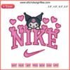 Nike Kuromi Hearts Embroidery Design features Sanrio character Kuromi with heart motifs, perfect for Valentine digital stitching.
