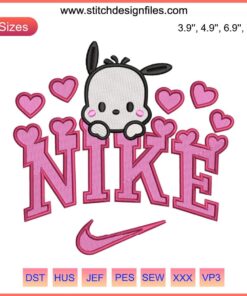 Pochacco Hearts Embroidery by Nike | Valentine Sanrio Stitching Design - Cute, Valentine-themed digital pattern for embroidery.