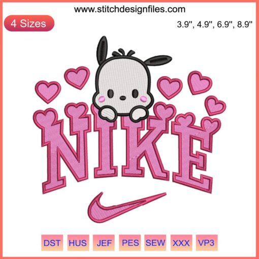 Pochacco Hearts Embroidery by Nike | Valentine Sanrio Stitching Design - Cute, Valentine-themed digital pattern for embroidery.