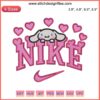Nike Cinnamoroll Hearts Embroidery Design featuring cute Sanrio Valentine stitching; ideal for digital embroidery projects.