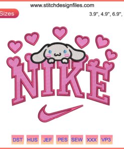 Nike Cinnamoroll Hearts Embroidery Design featuring cute Sanrio Valentine stitching; ideal for digital embroidery projects.