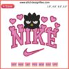 Nike Badtz Maru Valentine's Hearts Embroidery Design, Sanrio Digital Stitching, Cute Cartoon Character with Heart Motifs.