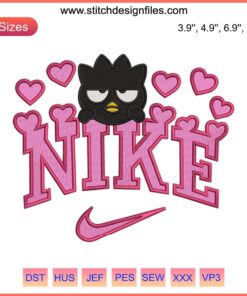 Nike Badtz Maru Valentine's Hearts Embroidery Design, Sanrio Digital Stitching, Cute Cartoon Character with Heart Motifs.
